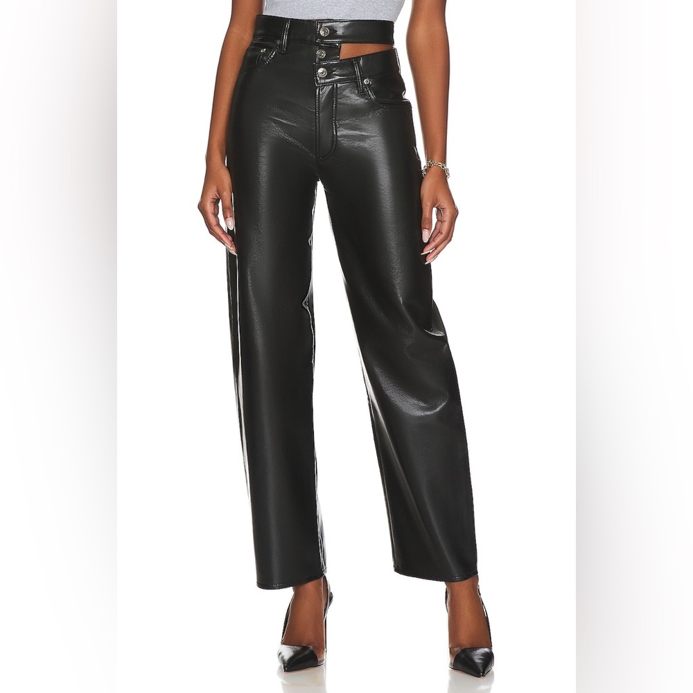 NWT Black Agolde Leather Broken Waistband Pants Size 23